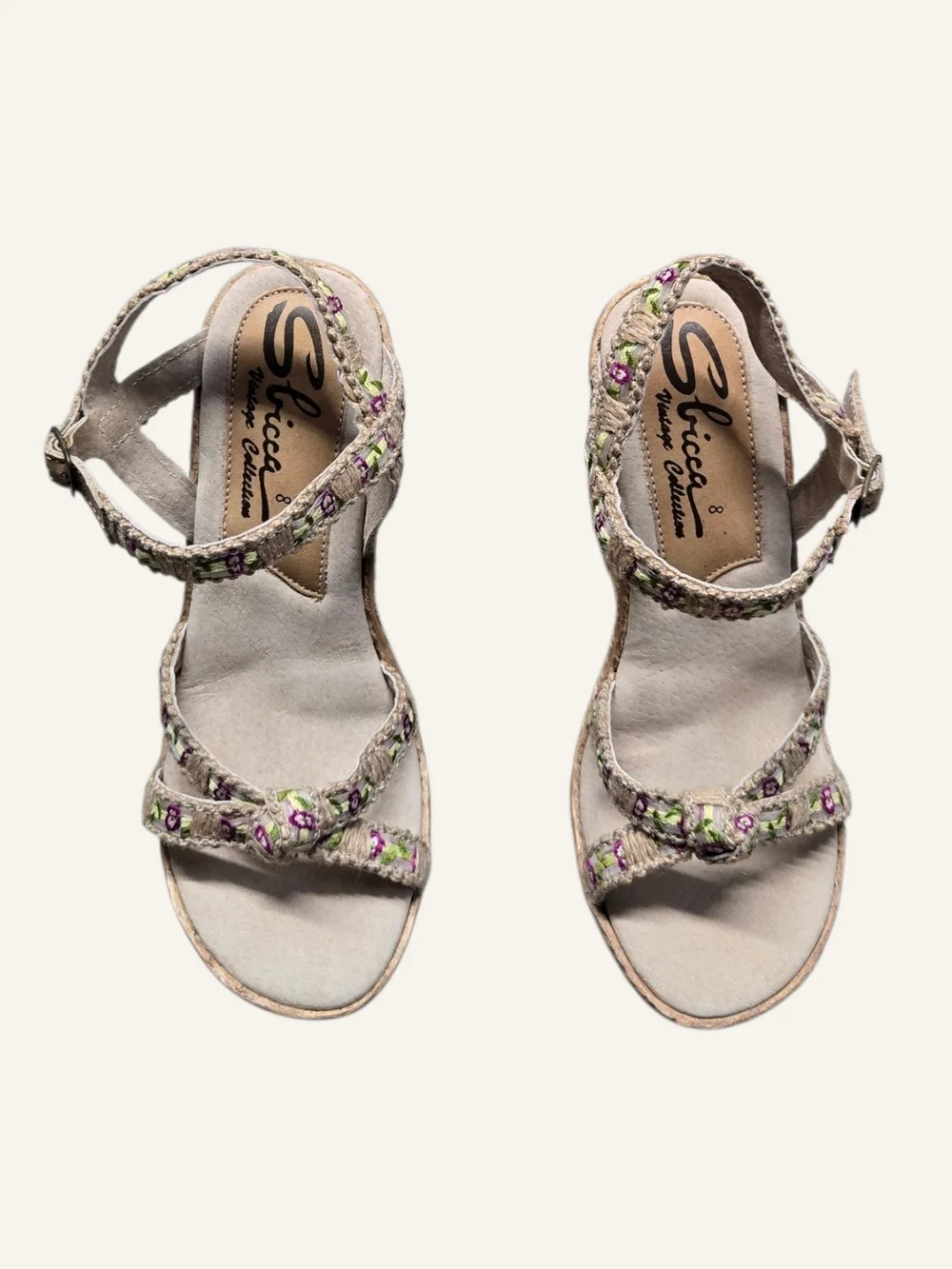 Y2k Tan Floral Embroidered Wedge Sandals! - Picture 2 of 5